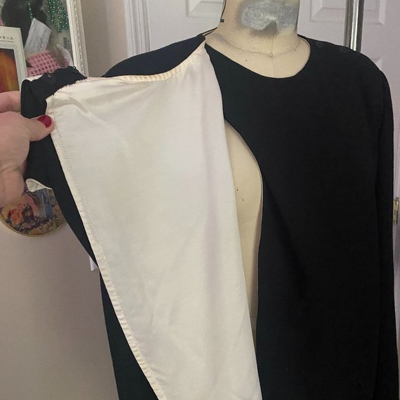 VINTAGE Gucci BLACK Wool Satin Silk Lined Draped Wrap Blazer Jacket 42 MEDIUM - Picture 6 of 11